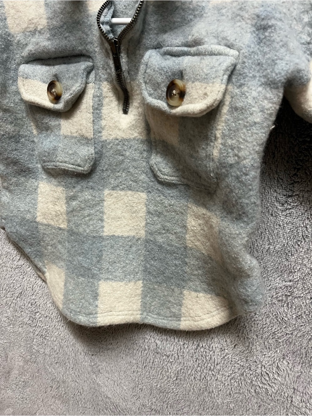 Madewell Kids M Plaid Half-Zip Pullover Cream light blue/grey 100% merlino wool - Picture 2 of 8